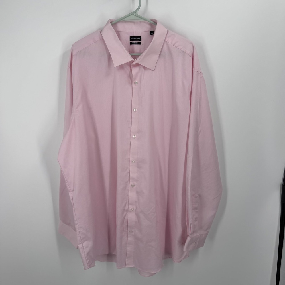 Van Heusen Dress Shirt Mens 20 35/36 Pink Stain Shield Tall Fit Stretch